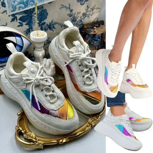 🆕 KURT GEIGER LONDON 🧿 NWOB Kensington Pump Sneaker - White Multi - Sz 39 - Picture 1 of 16